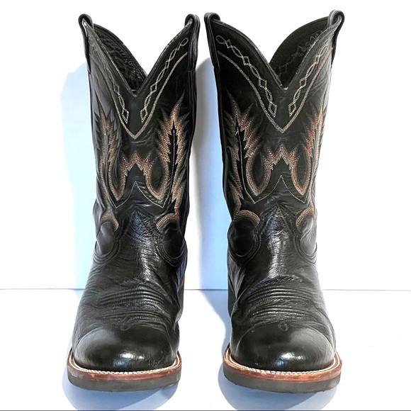 Larry Mahan Men’s Embroidered Black Leather Cowboy Western Stitched Boot Sz 10.5 - Picture 11 of 16